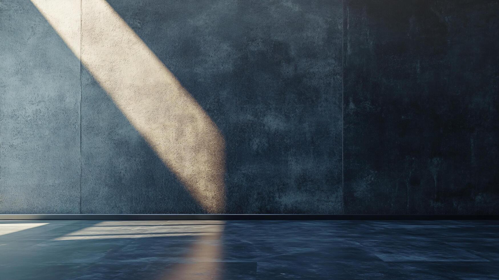 Large, empty room with a wall that is covered in concrete. The room is illuminated by a bright light shining on the wall. Scene is one of emptiness and solitude photo