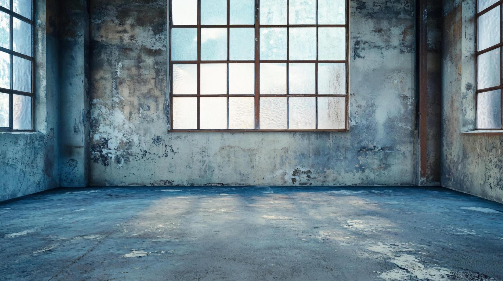Large, empty room with a window and a door. The room is very bare and empty, with no furniture or decorations. The window is open, letting in a cool breeze. The room has a very industrial photo