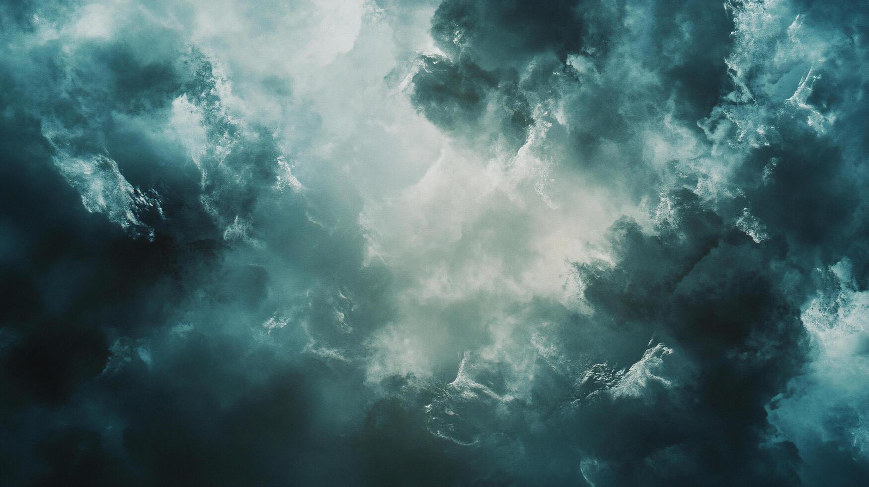 The sky is filled with dark clouds, creating a moody and ominous atmosphere. The clouds are thick and heavy, and they seem to be looming over the horizon. Concept of foreboding and unease photo