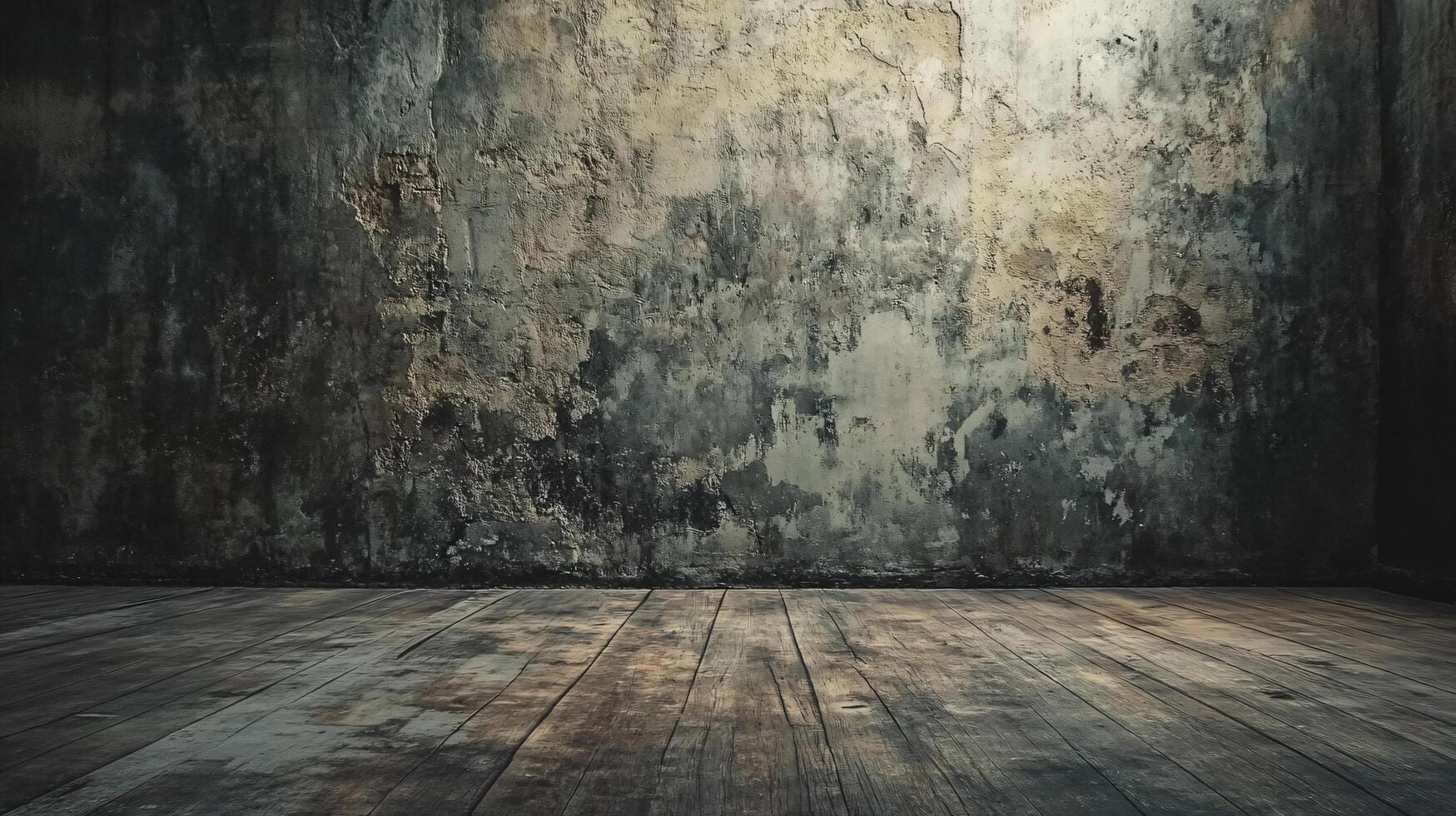 Large, empty room with a wall that is covered in graffiti. The room is bare and has a sense of emptiness photo