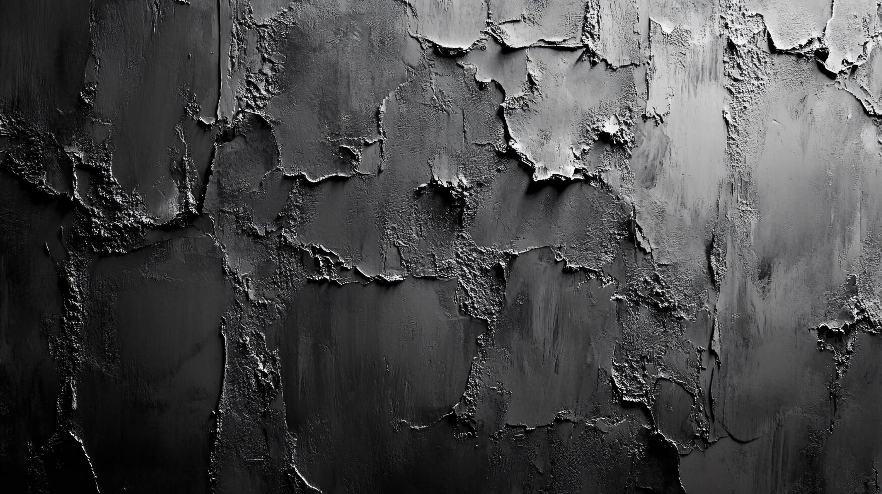Wall with a lot of cracks and holes. The wall is black and grey. The wall has a lot of texture and he is old photo