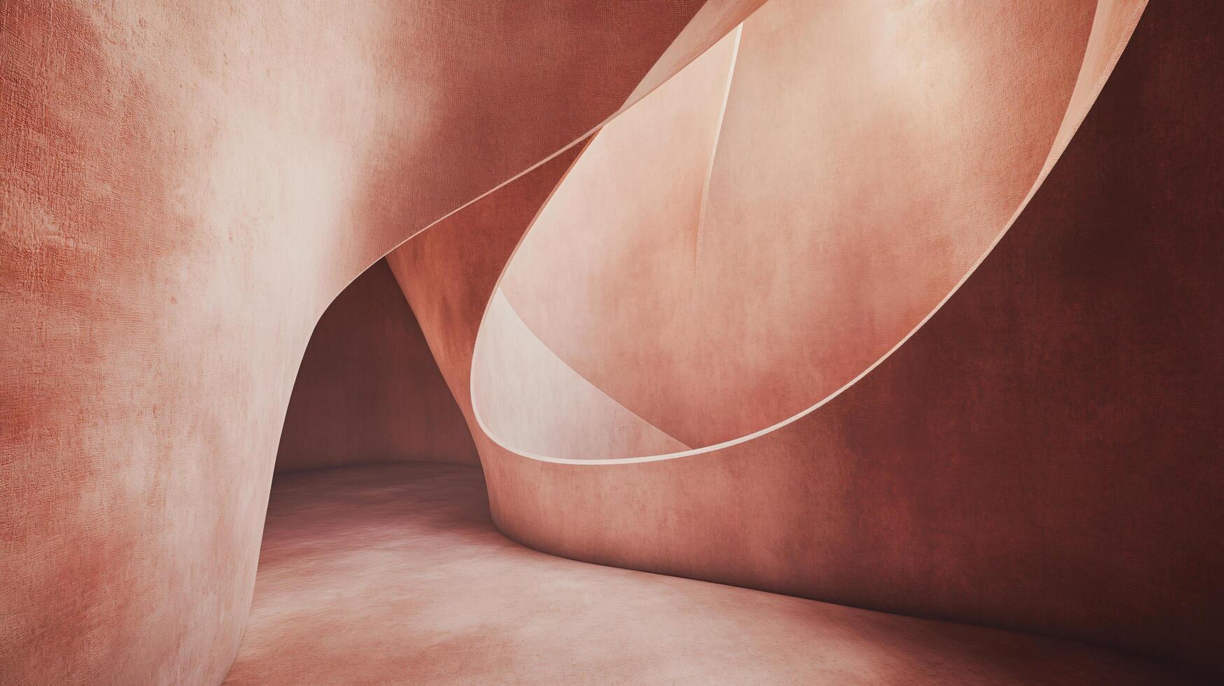 Large, curved space with a lot of texture. The walls are made of stone and the floor is made of concrete. The space is empty and has a sense of emptiness and loneliness photo