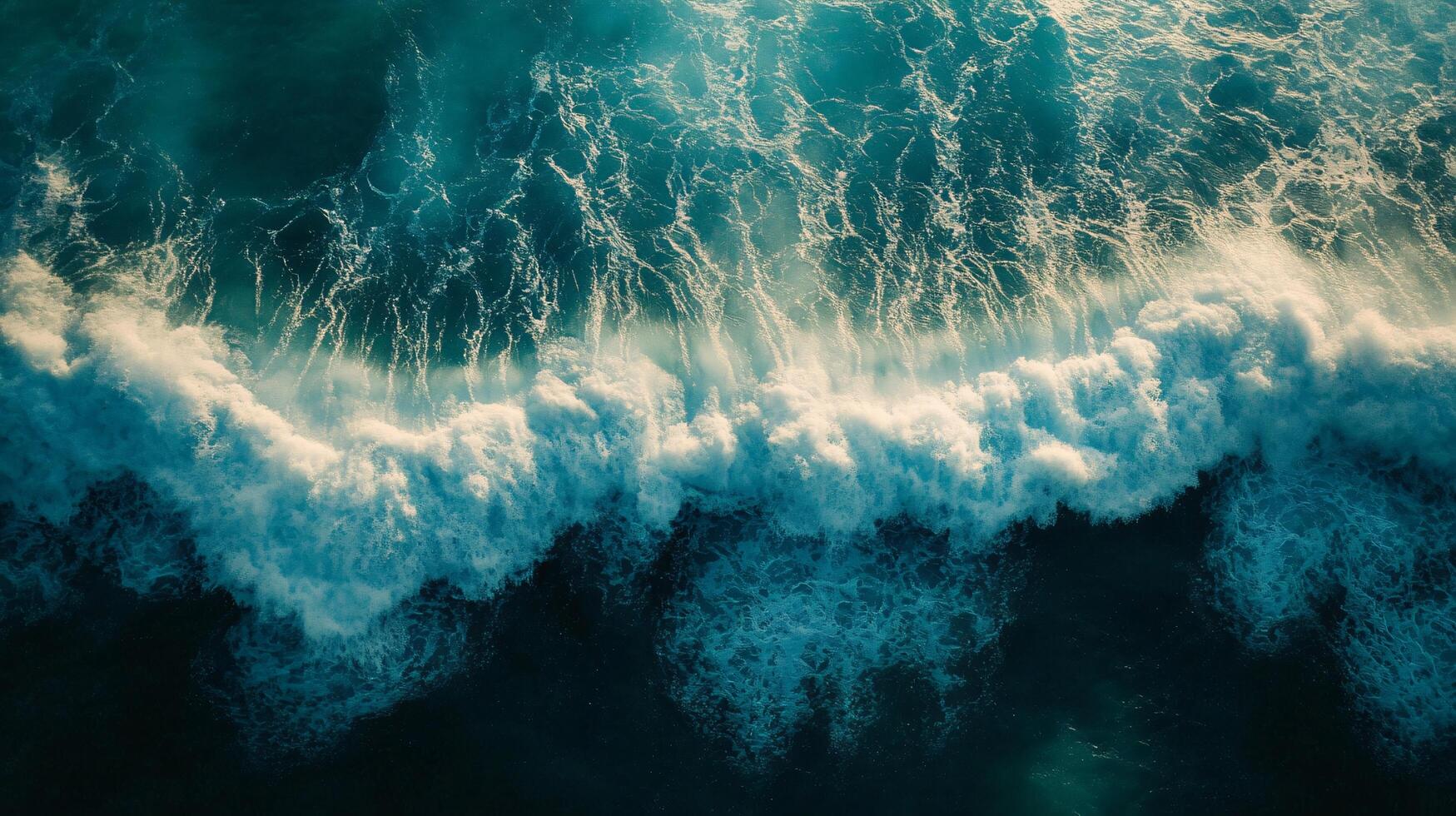 The ocean is full of waves and the water is blue. The waves are crashing against the shore and the water is foaming photo