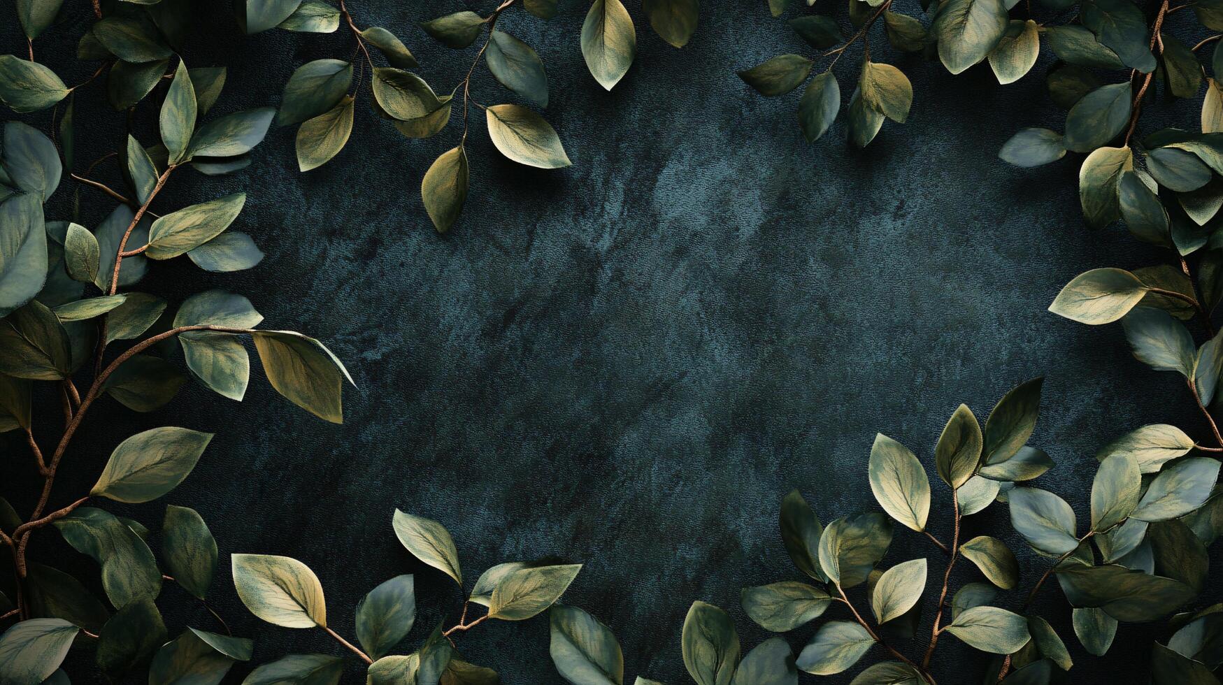 Leafy green background with a leafy green border. The background is dark blue and the border is also dark blue photo