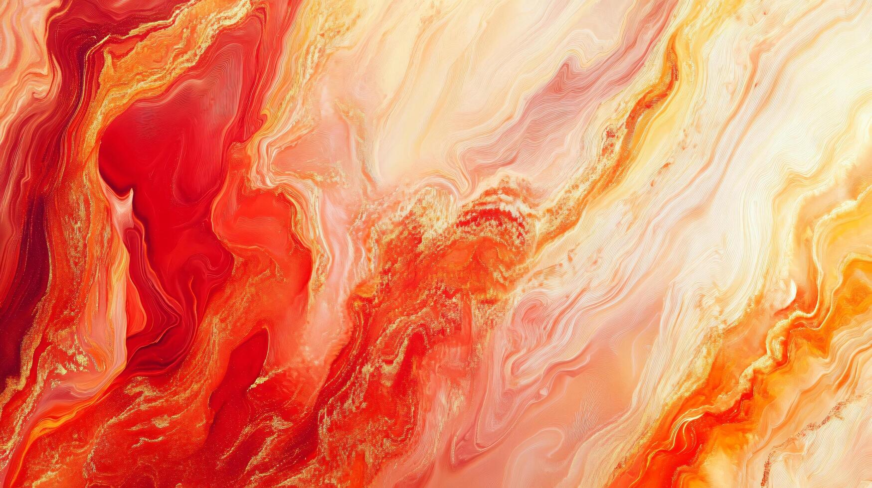 Painting of a red and yellow swirl with gold specks. The painting has a warm, inviting mood photo