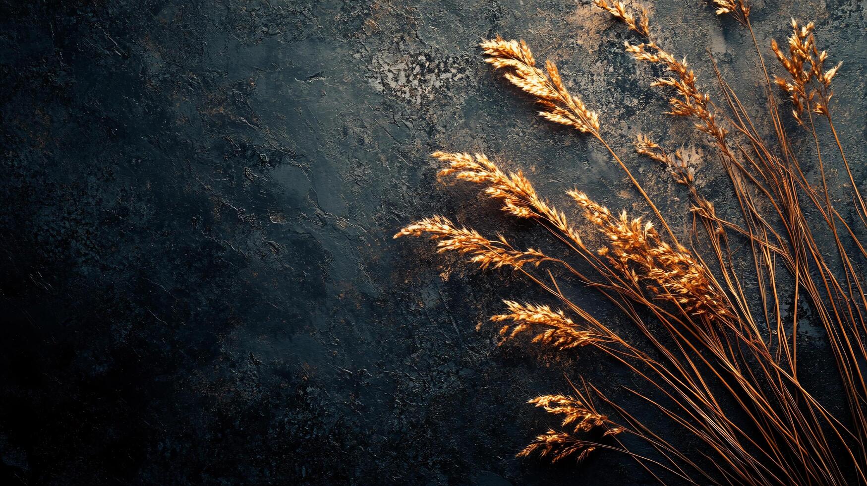 Bunch of dry grass is on a dark background. The grass is brown and dry, and it looks like it's been left out in the sun for a while. Scene is somewhat somber and melancholic photo