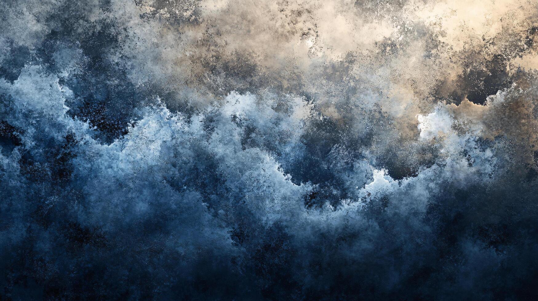 Painting of a stormy sky with a blue and white background. The sky is filled with clouds and the colors are very vibrant. The mood of the painting is intense and dramatic photo