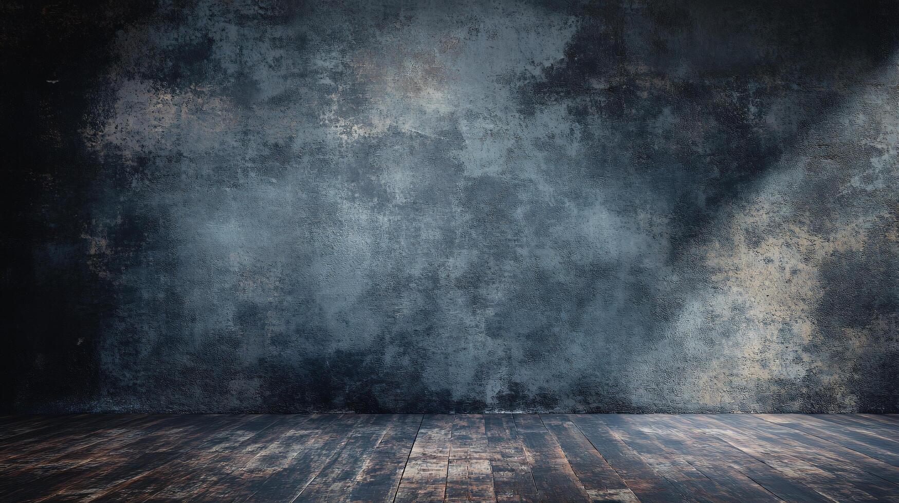 Large, empty room with a grey wall and wooden floor. The room is bare and empty, with no furniture or decorations. The grey wall and wooden floor give the room a cold, industrial feel photo