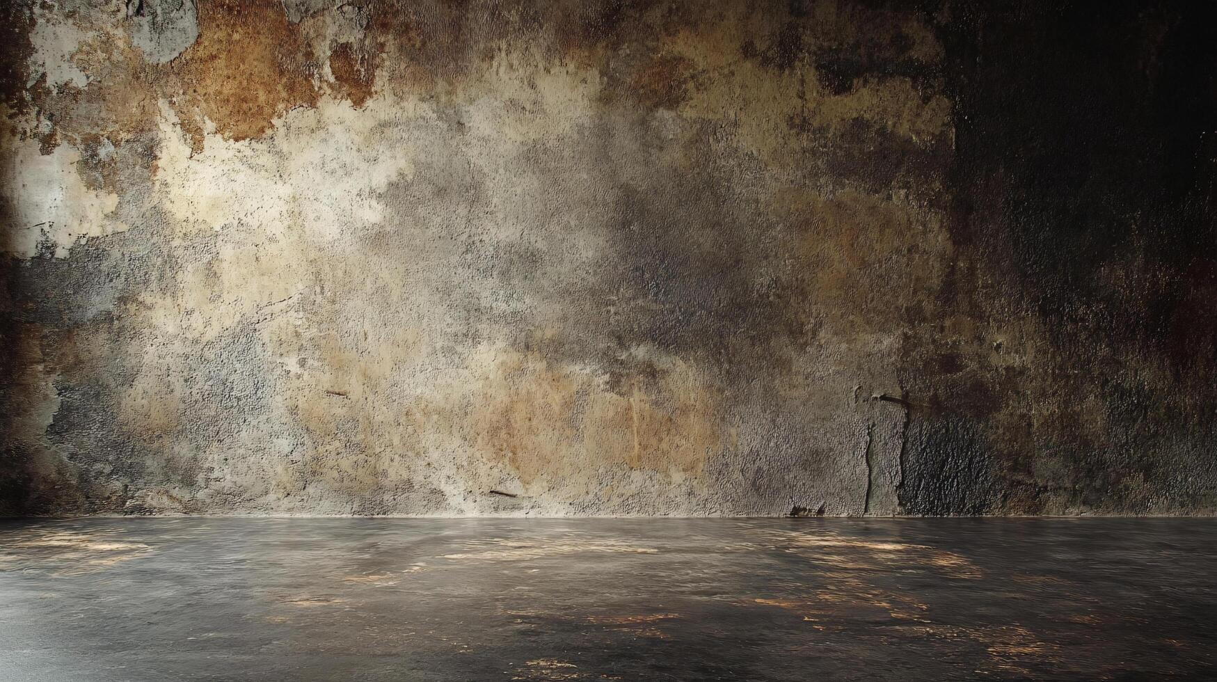 Large, empty room with a wall covered in peeling paint. The room is bare and uninviting, with no furniture or decorations photo