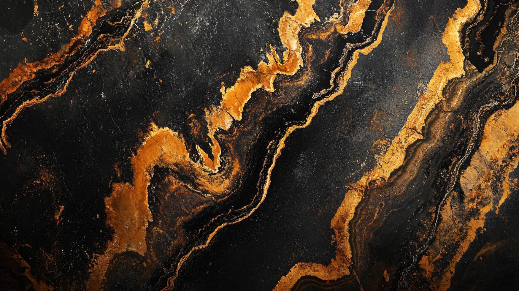 Black and gold painting with a gold swirl pattern. The gold swirls are very thick and the painting is very dark photo