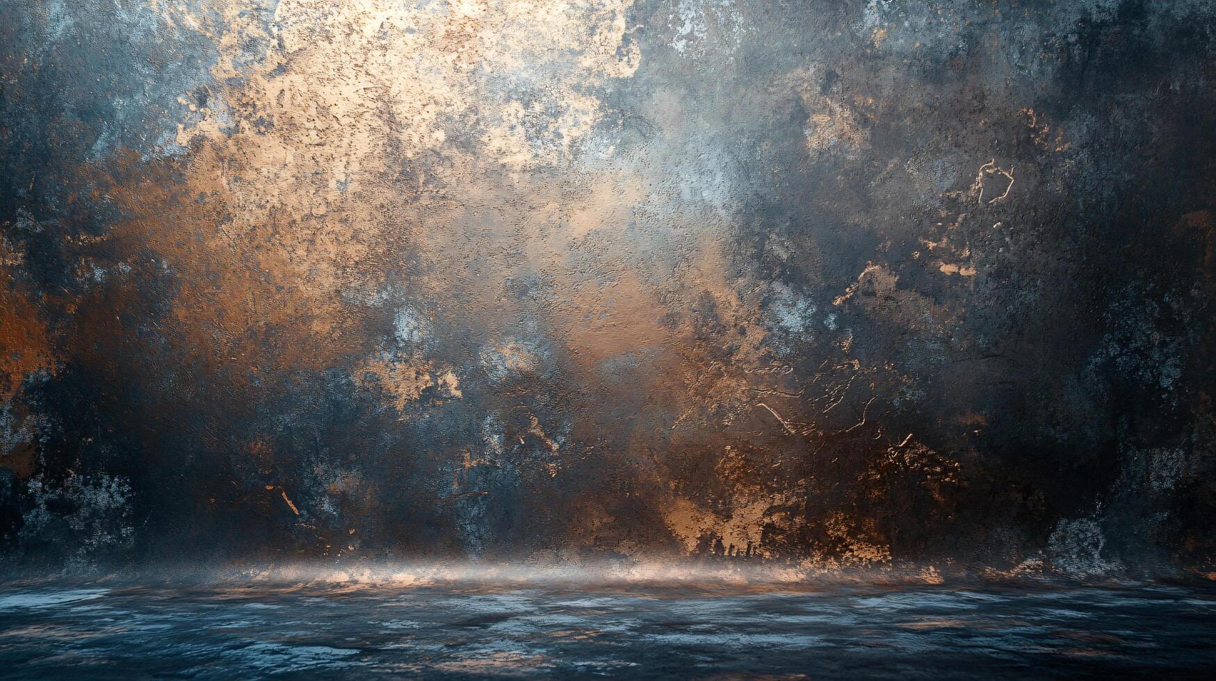 Large, empty room with a blue and orange background. The room is empty and has a lot of texture photo