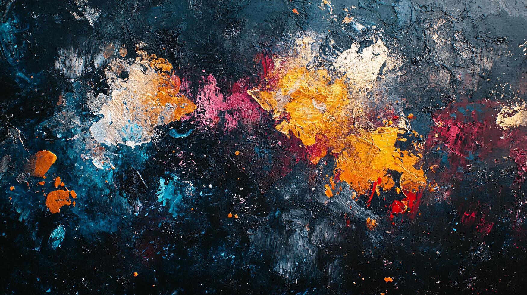 Painting of a colorful galaxy with a splash of yellow. The painting is abstract and has a sense of movement and energy photo
