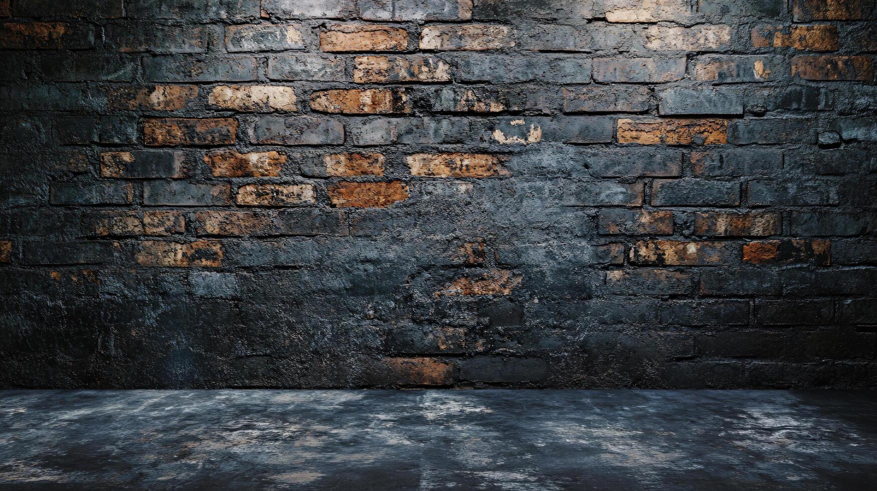 Brick wall with a large hole in it. The wall is dark and has a rough texture photo