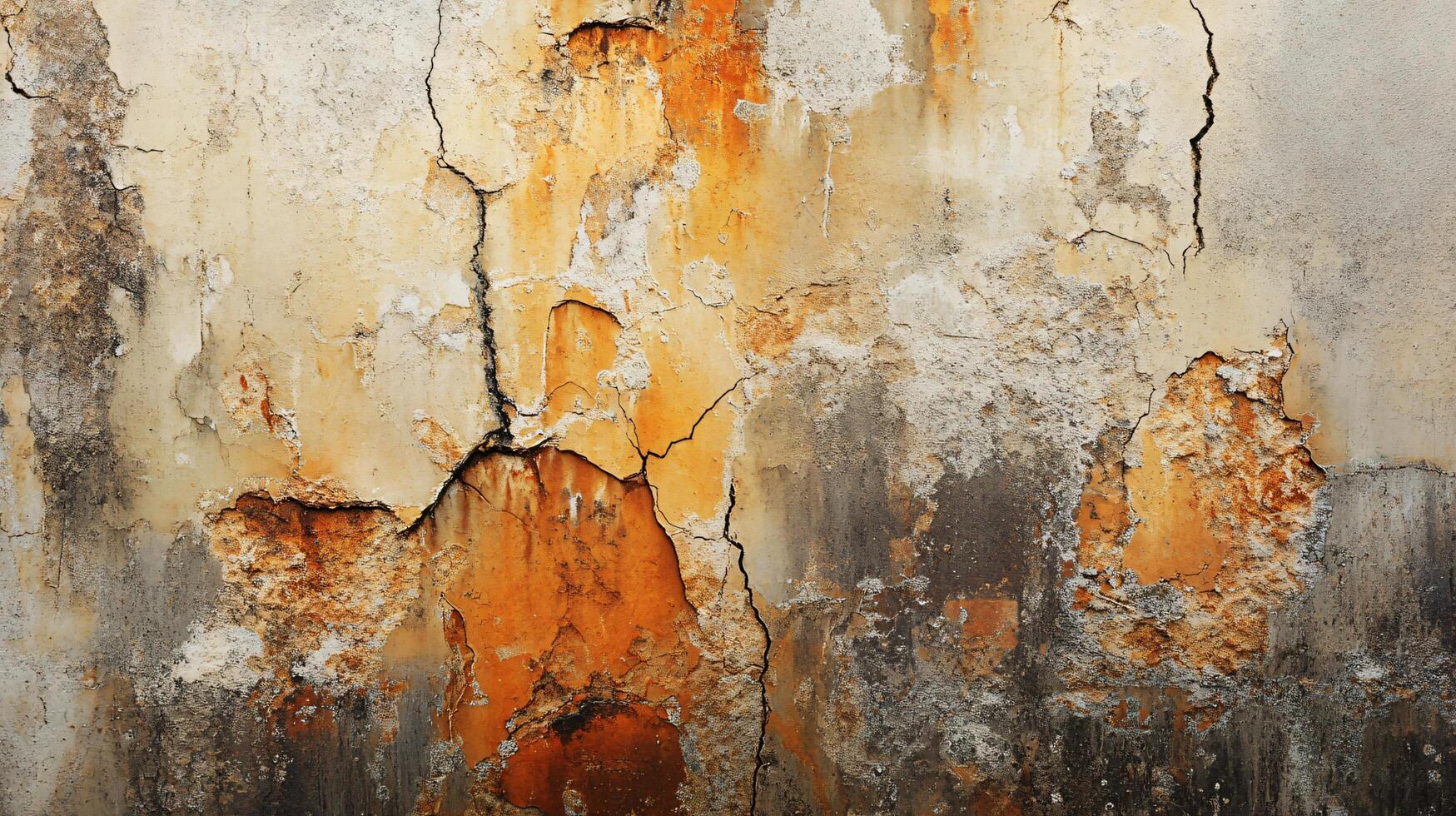 Wall with cracks and holes in it. The wall is covered in rust and has a rough texture photo
