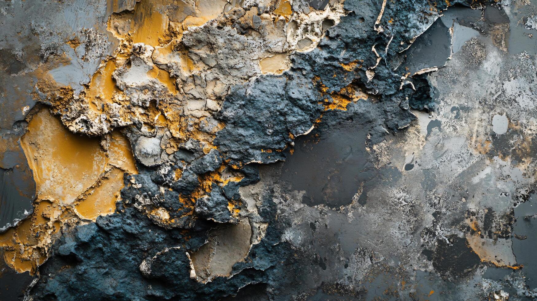 Painting of a rocky surface with a yellowish hue. The painting is abstract and has a sense of depth photo