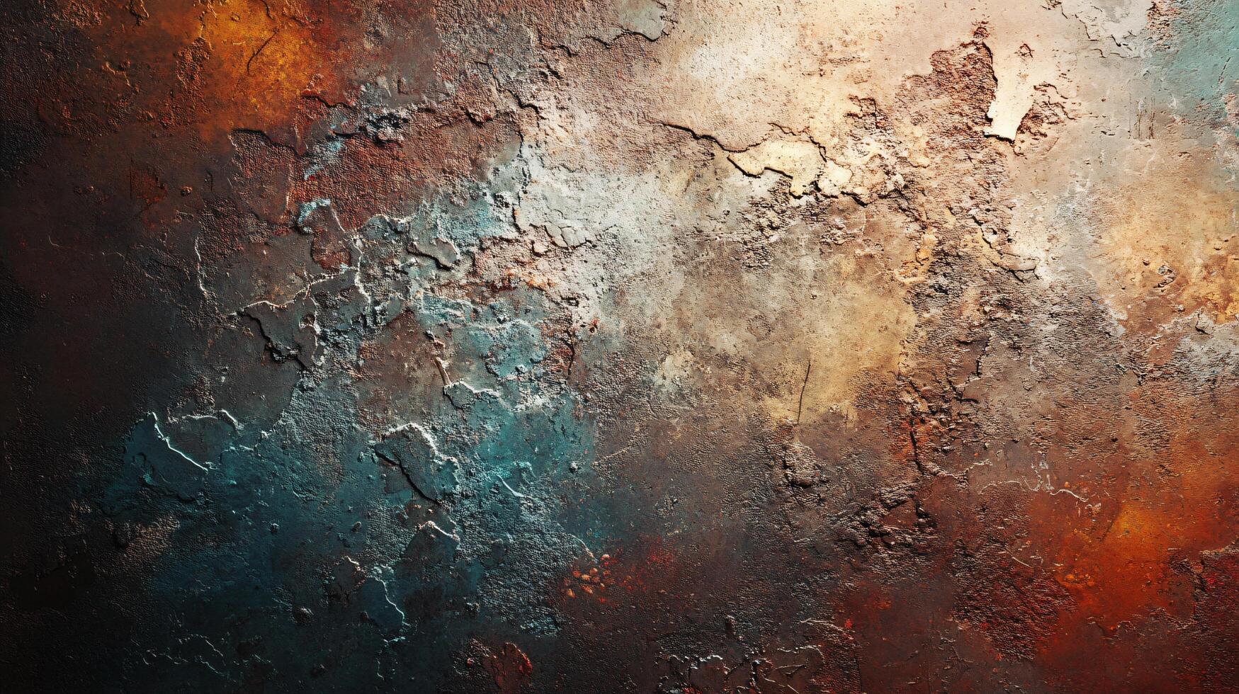 Painting of a wall with a lot of texture and a lot of different colors. The painting is abstract and has a lot of different shades of brown and blue photo