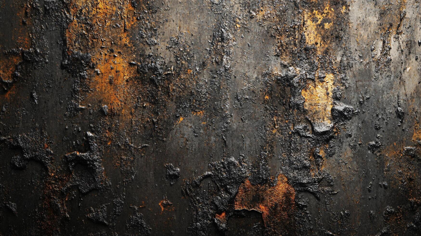 Black and orange wall with a lot of texture. The wall is covered in rust and has a lot of cracks photo