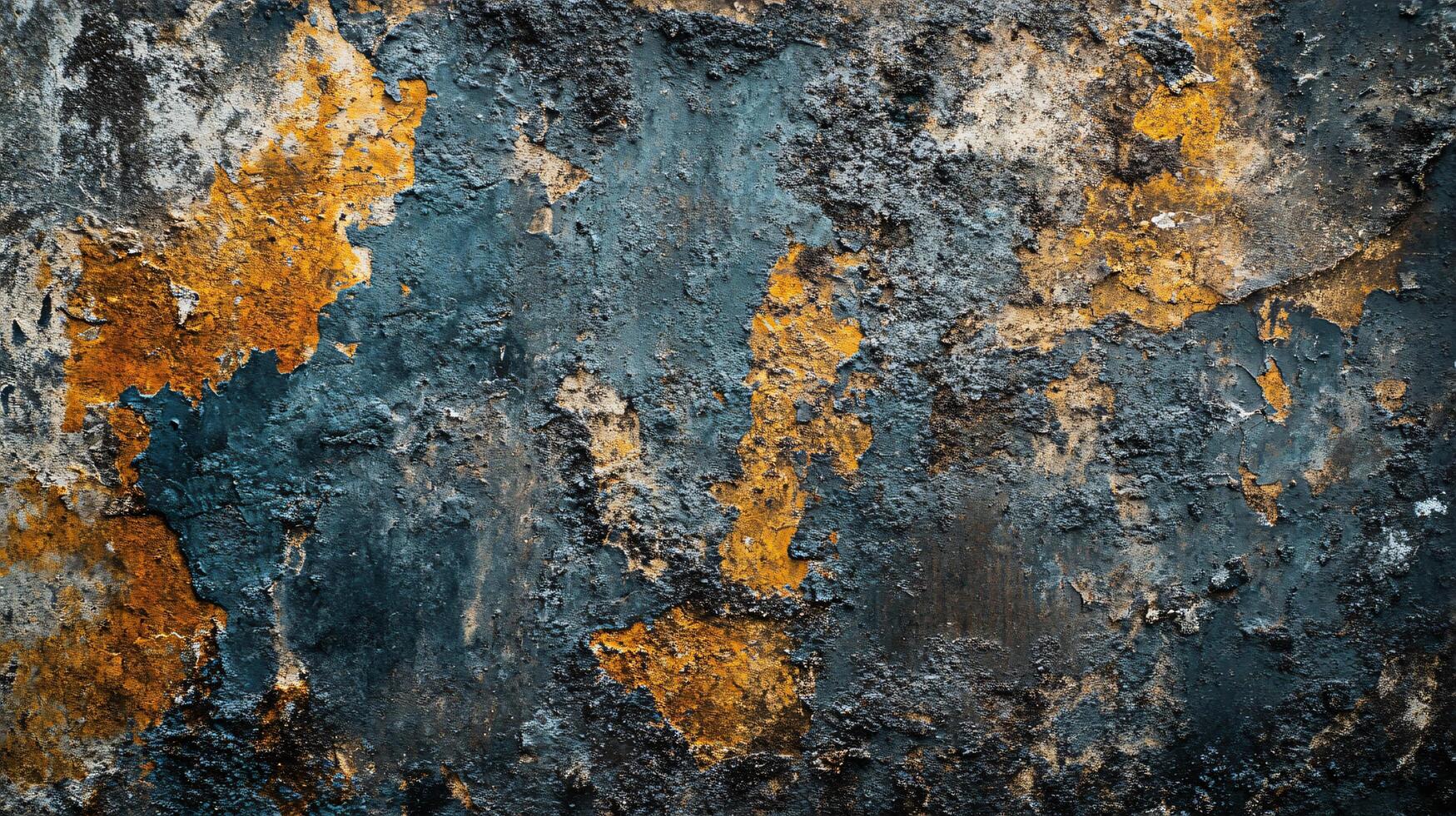 Wall with a blue and orange background. The wall is covered in rust and has a rough texture photo