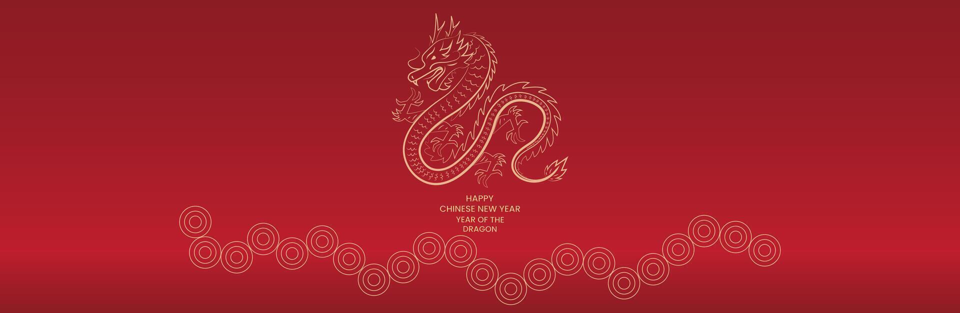 Chinese new year dragon banner template design with wave circle vector