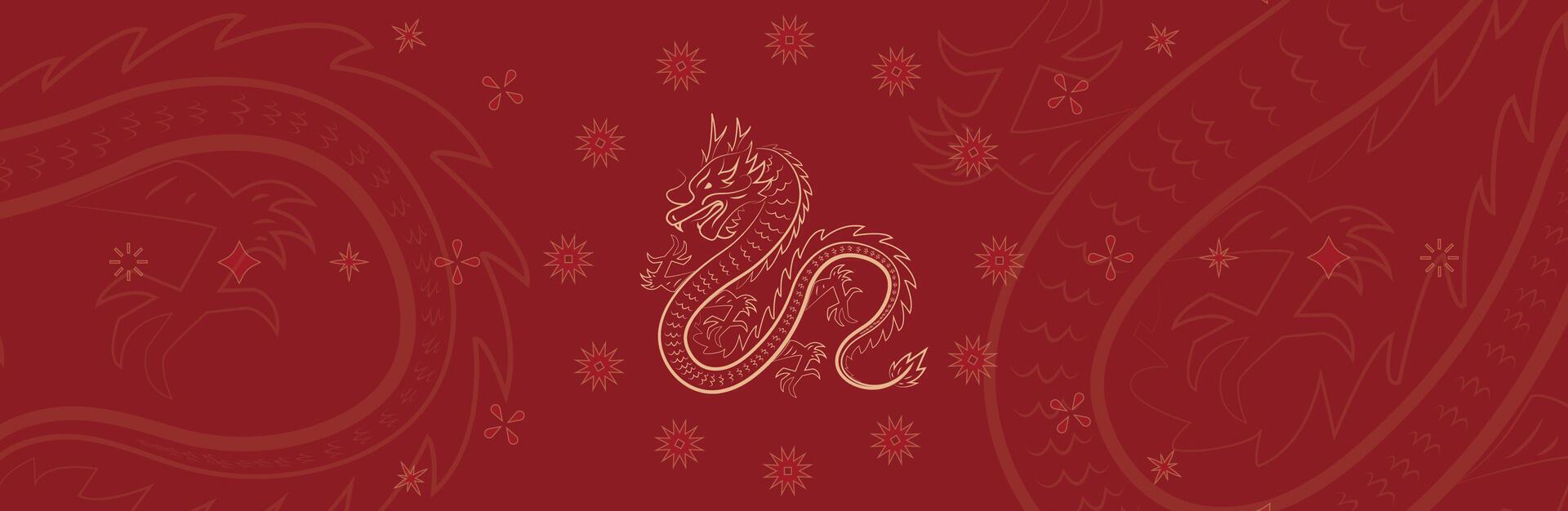 Chinese new year dragon banner template design isolated in red vector