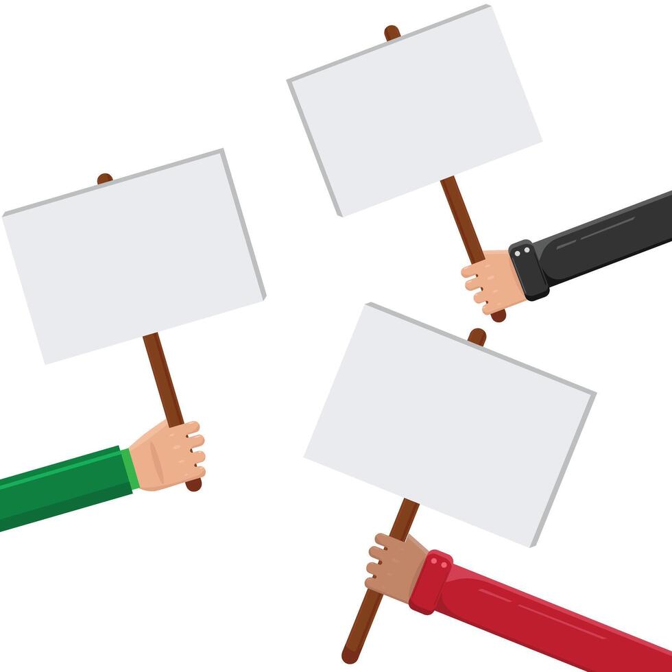 Hands Holding Blank Sign, Hands holding blank protest poster. Cartoon illustration. Placard and poster empty, protest announcement board vector