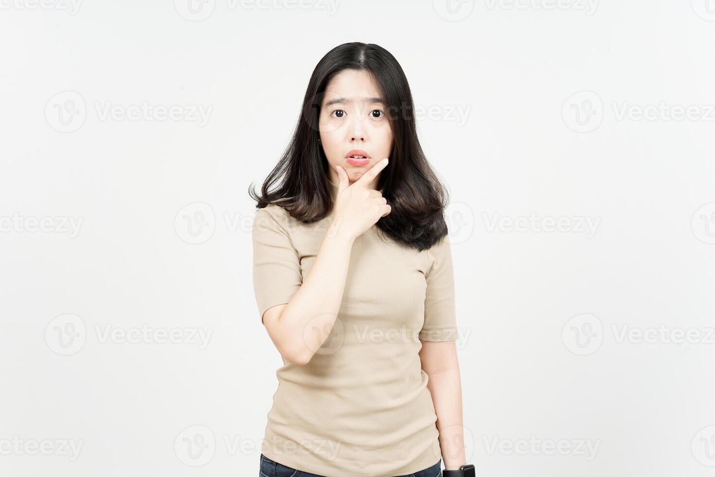 WOW Face Expression Of Beautiful Asian Woman Isolated On White Background photo