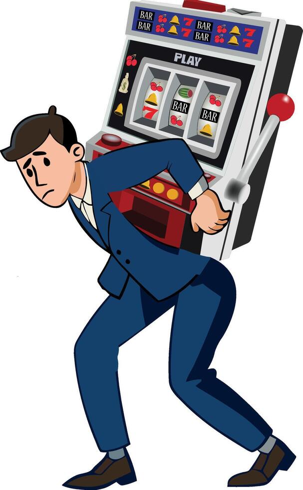 A cartoon man carrying a slot machine vector