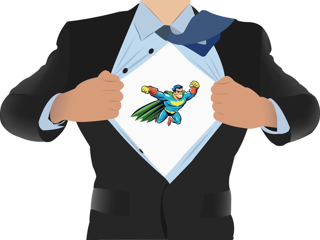 Businessman opening shirt revealing white space inside suit vector