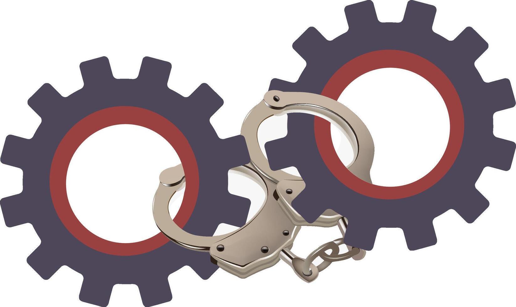 Two handcuffs with gears on a white background vector
