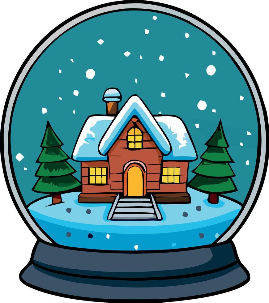 Snow globe with house and trees in winter vector