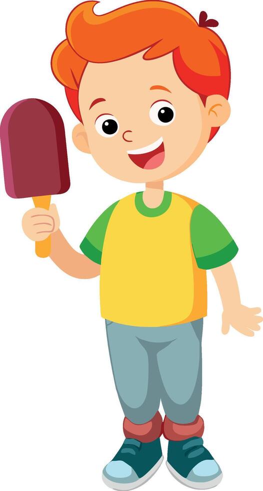 Boy holding ice cream with a stick vector