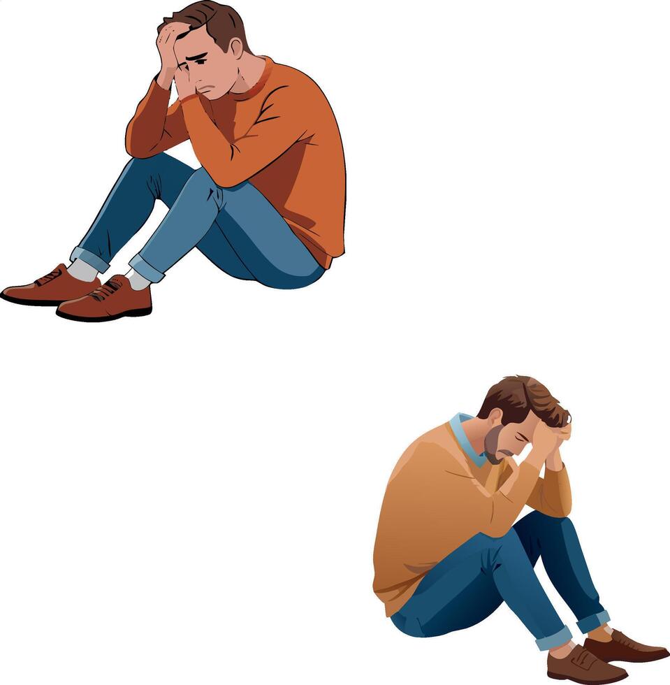 Sad man sitting on the floor vector