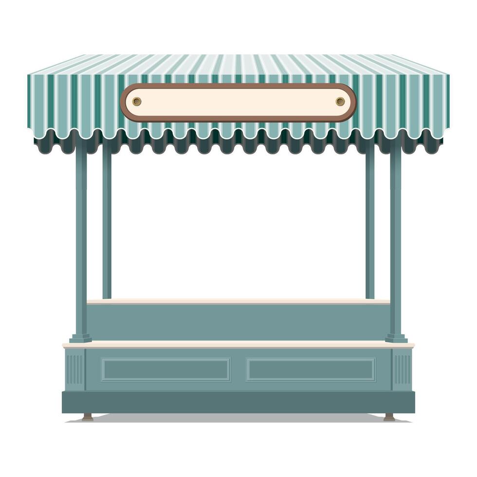 Street shop kiosk isolated mock up with blank countertops display and blank signboard graphic illustration. Small business and street food concept. vector
