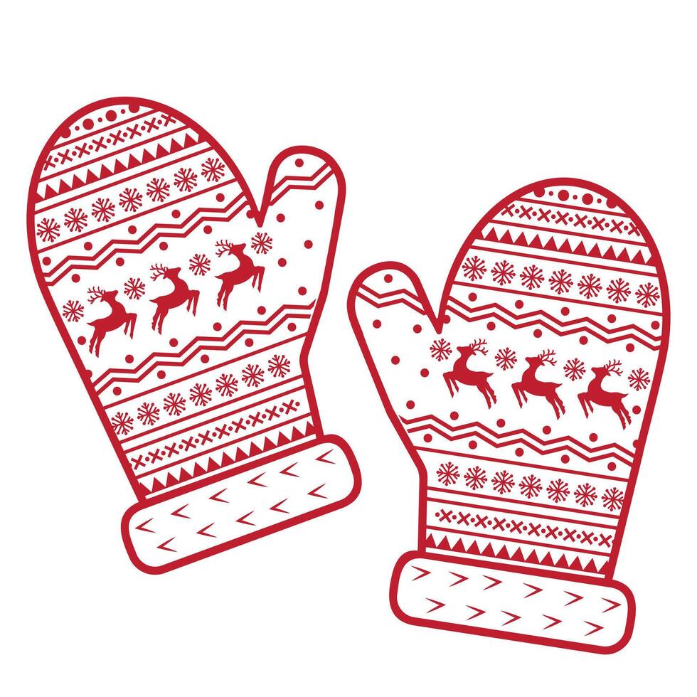 Warm winter mittens with Scandinavian ornament vector