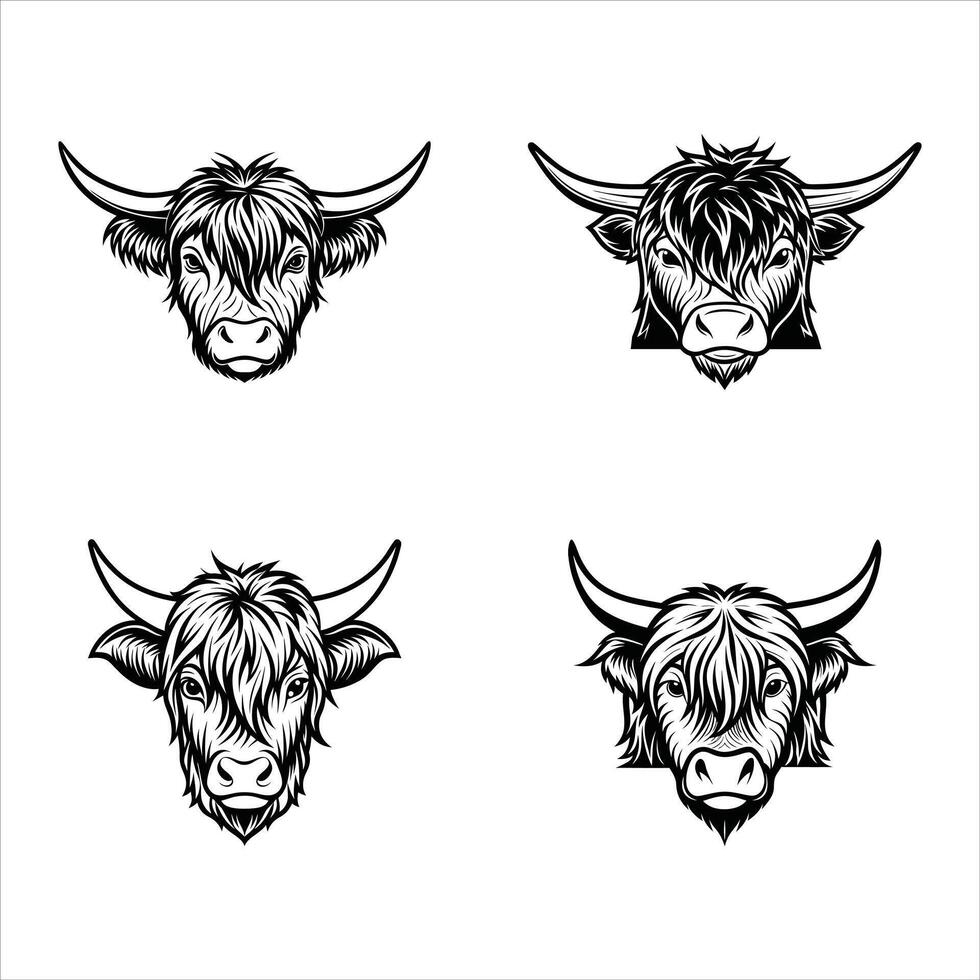 Black and white element illustration of a yak standing in the grass vector