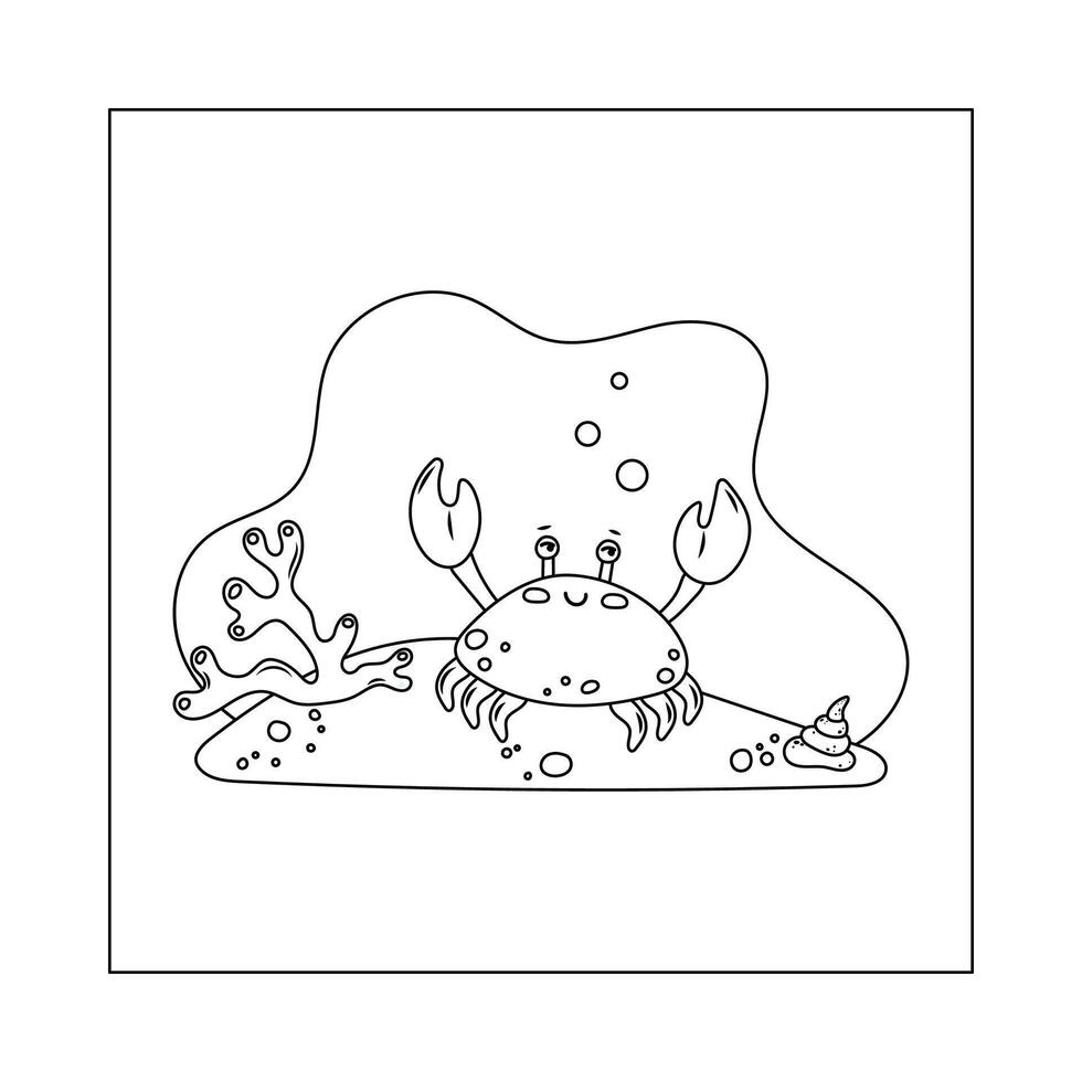 crab Contour Coloring book. Character in children's style. Isolated illustration. vector