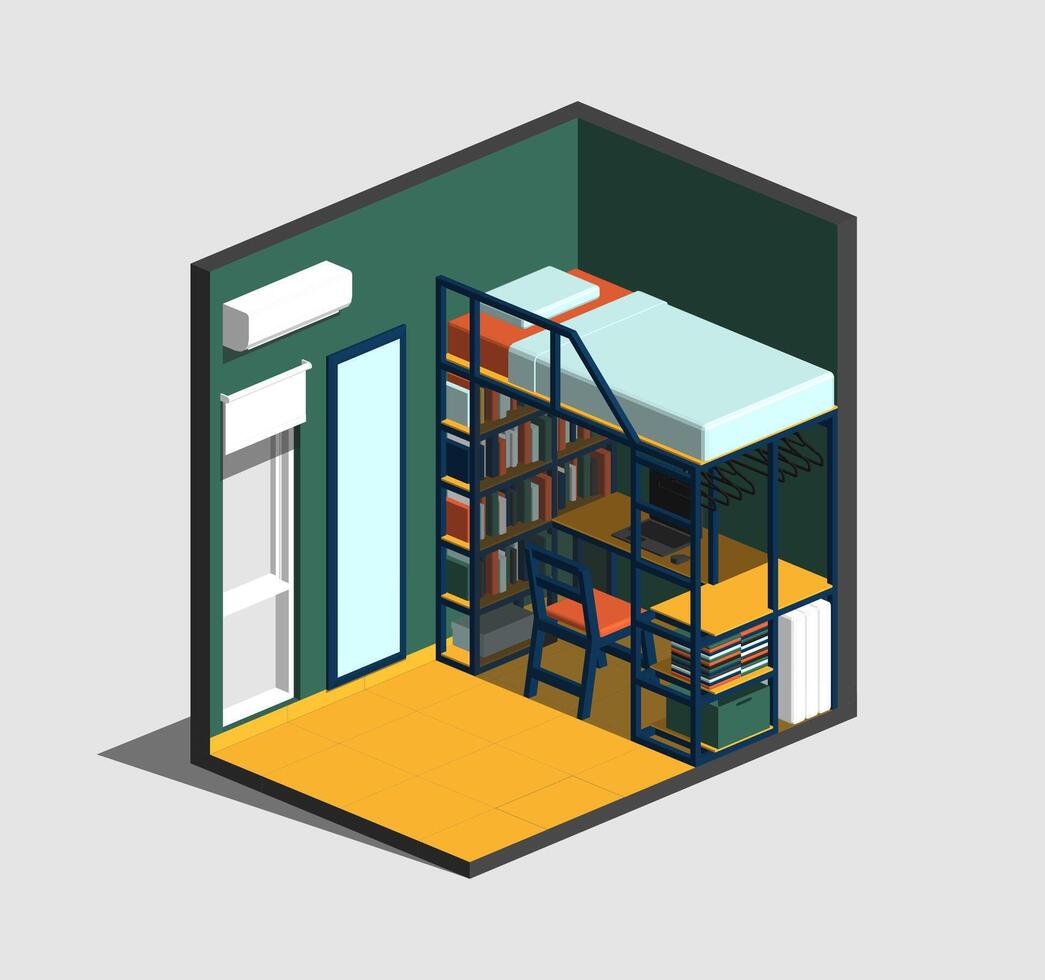 Isometric Bed Room Bunk Bed Illustration vector