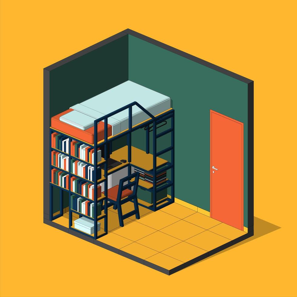 Isometric Bedroom Bunkbed Illustration vector