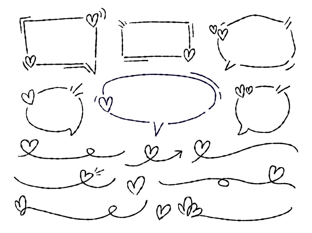 handdrawn heart decoration, speech bubble, decorative line and arrows, and decorative lines vector