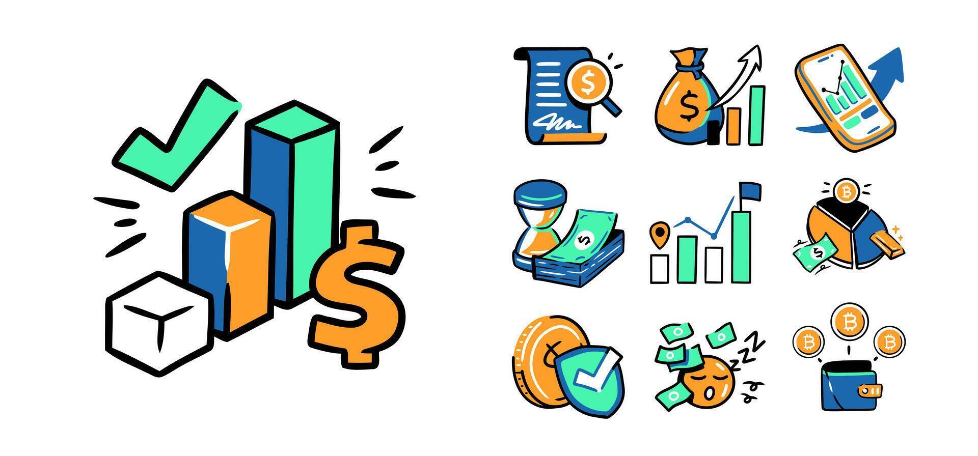 Investment Illustration Icon. Money management, Compounding effect, Insurance, Money Health Check up, Passive Income, Stream Income vector