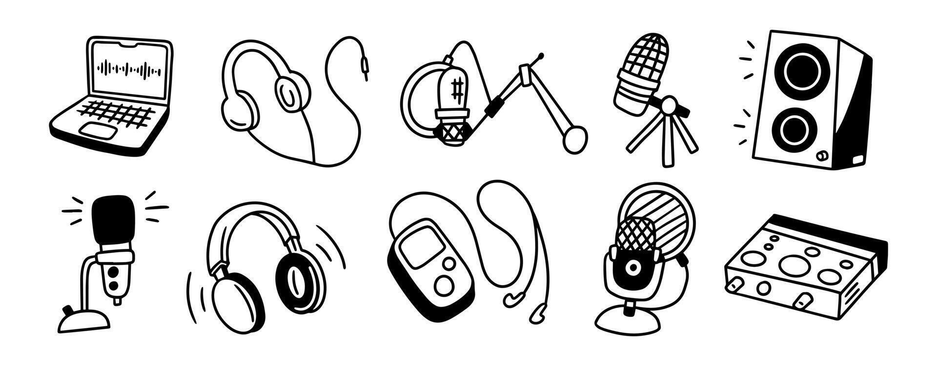Handdrawn Podcast Audio Tools Illustration vector