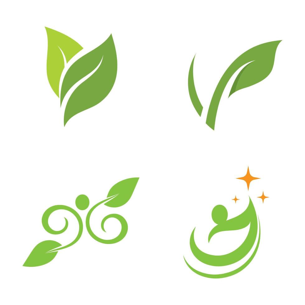 Four green leaves and a star vector
