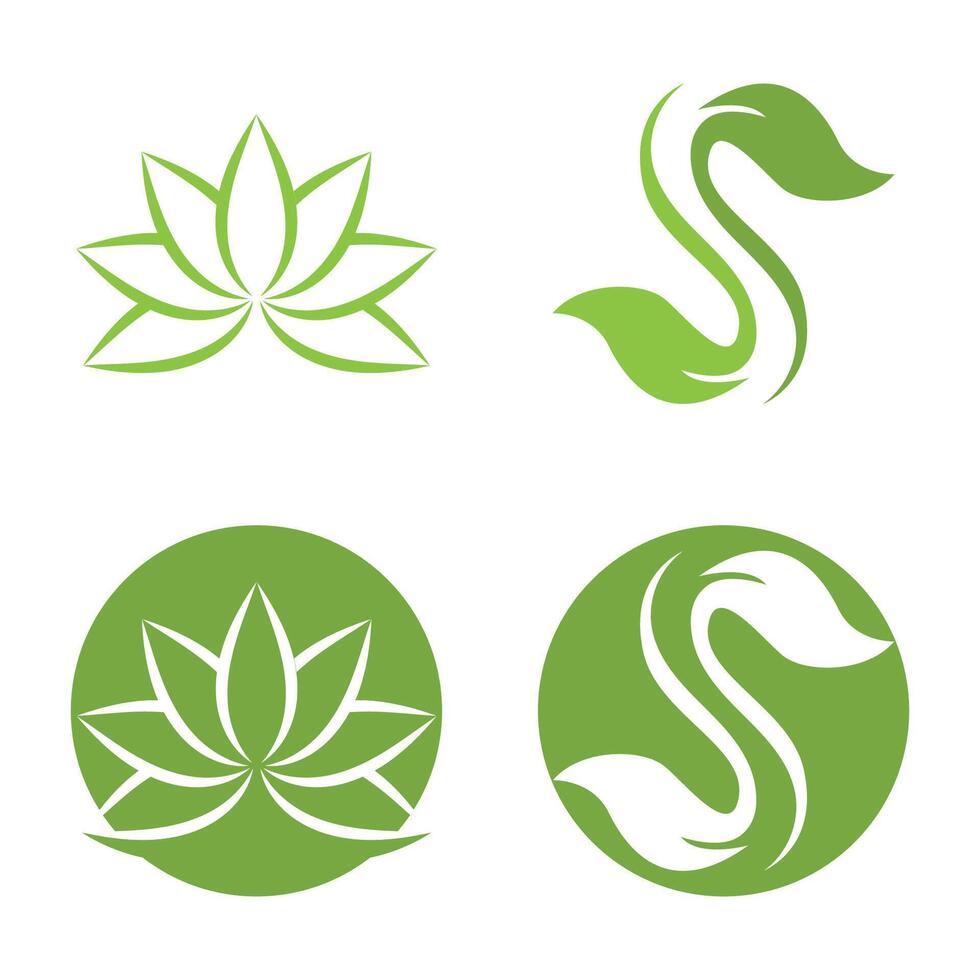Four green leaves and a lotus flower logo vector