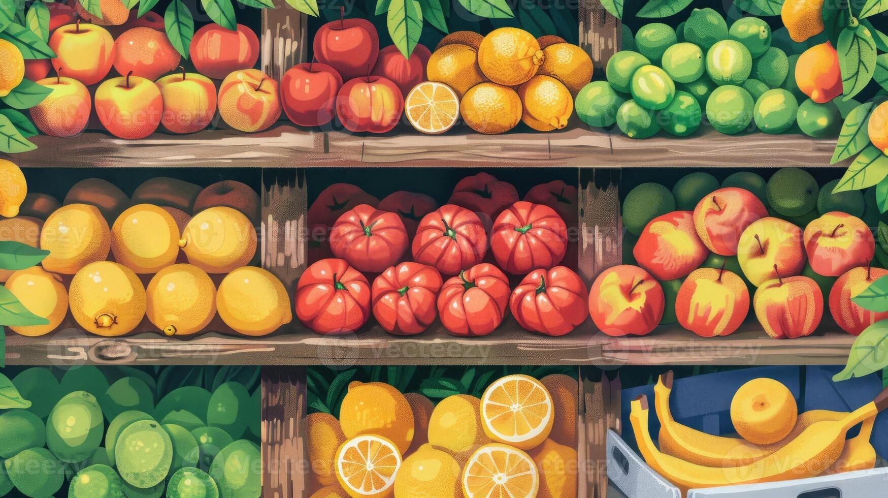 A fruit and vegetable display in a store photo