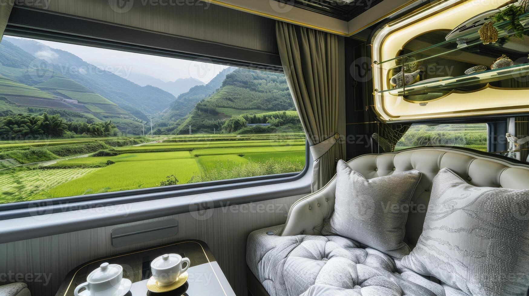 A view of the countryside from a train photo