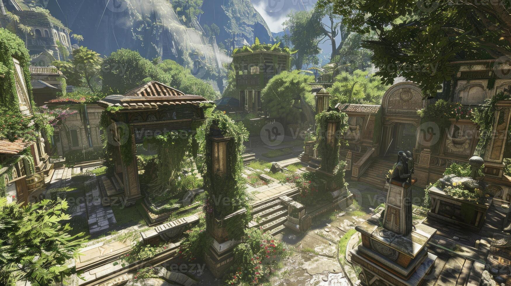 The game's jungle is filled with trees and plants photo