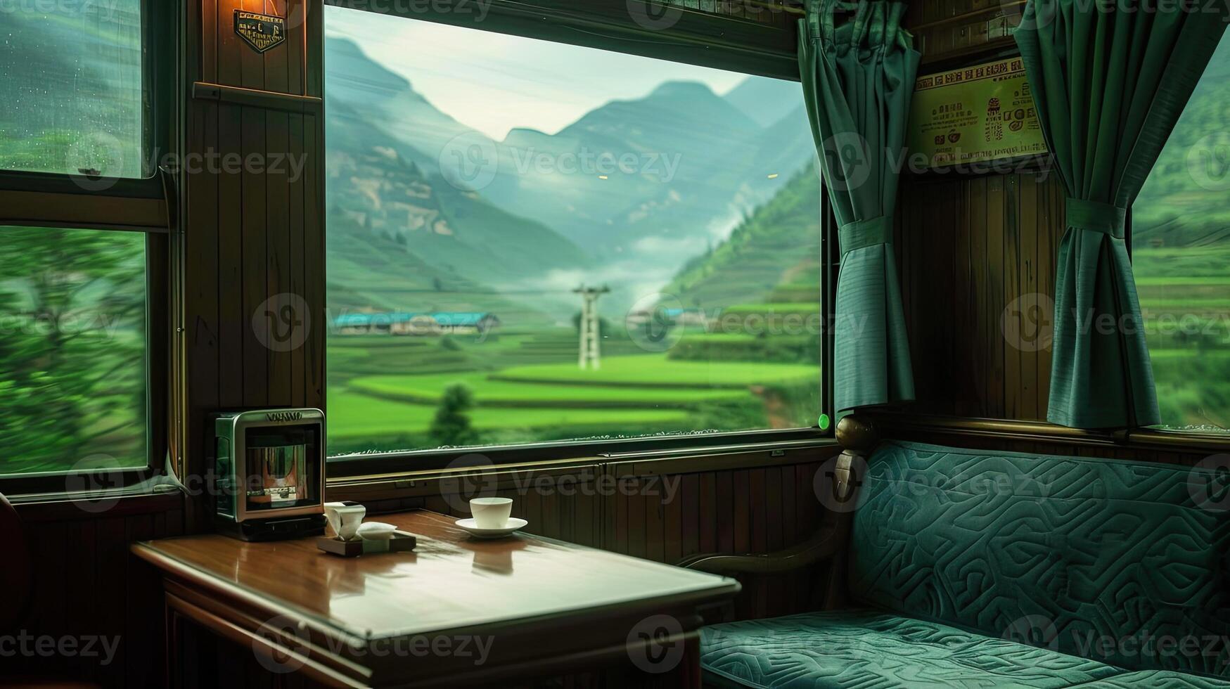 A view of a train from inside a window photo