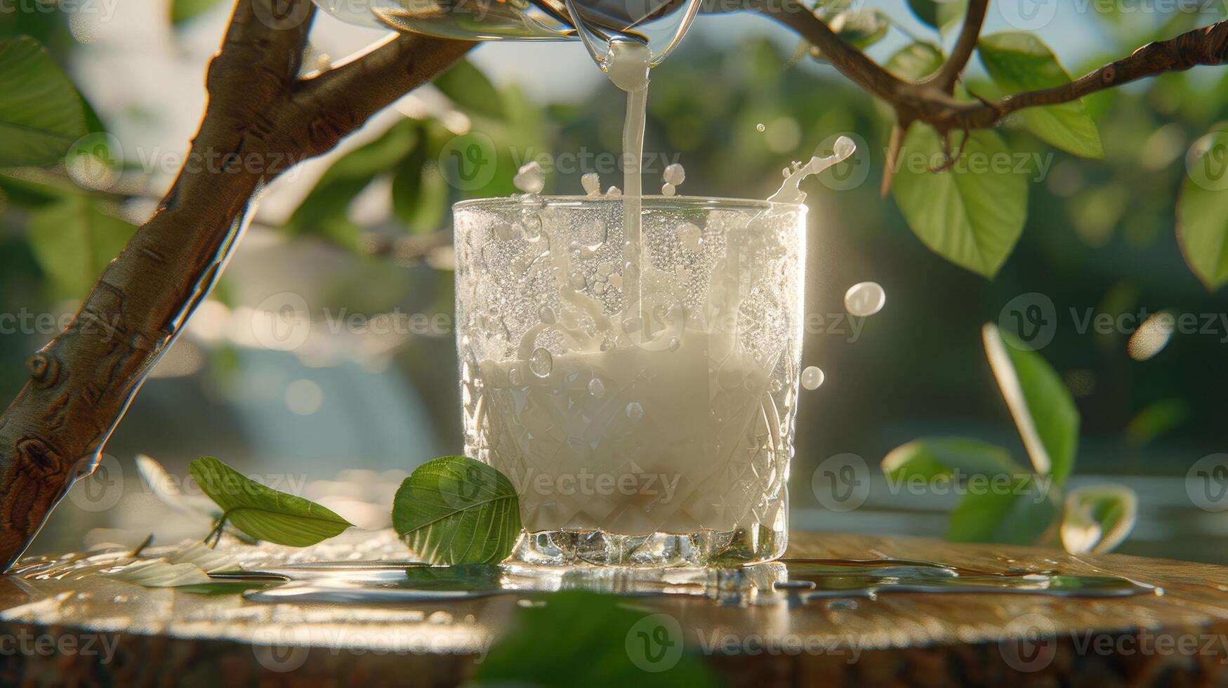 A glass of milk being poured into a tree photo