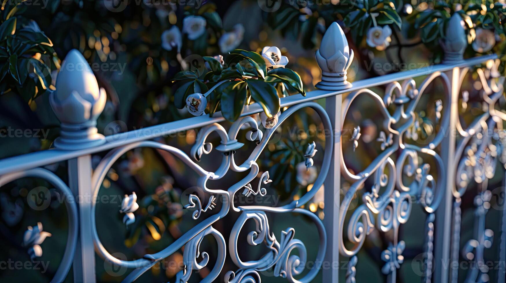 A white fence with a bird on it photo