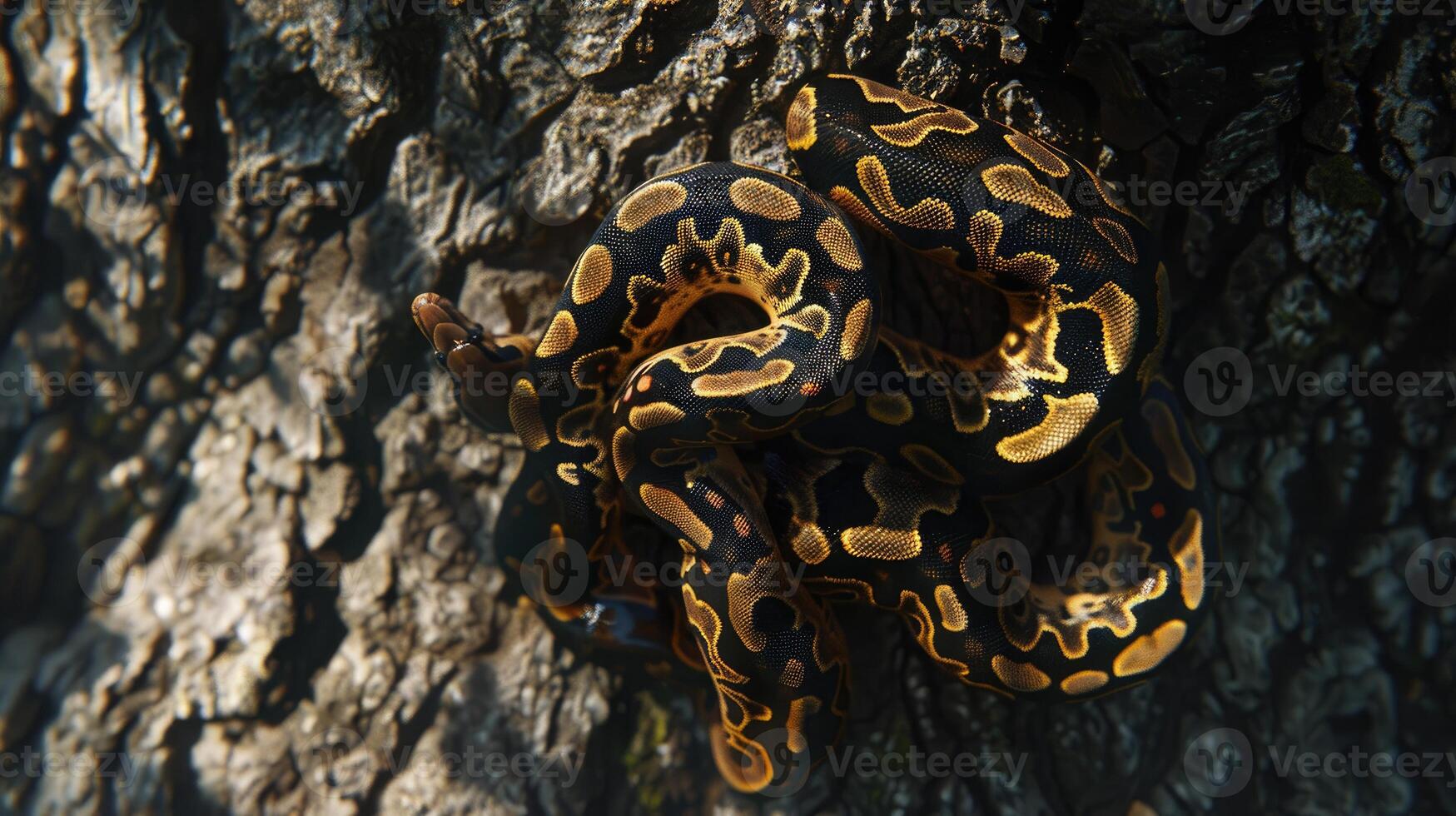 A snake is curled up on a tree photo